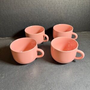Four Elegant Coral/Pink Newcor Stoneware Coffee Mug Set [Item 0275]